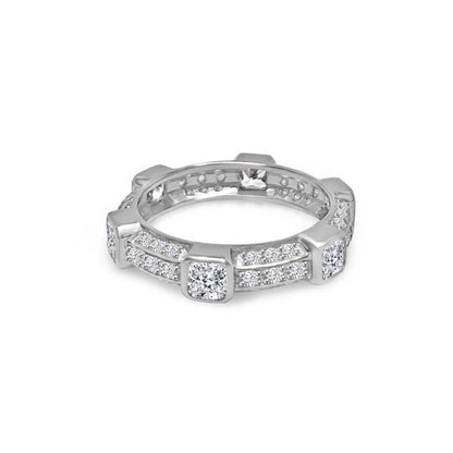 Square station cubic zirconia stackable eternity band ring in sterling silver, main view, 600R13096