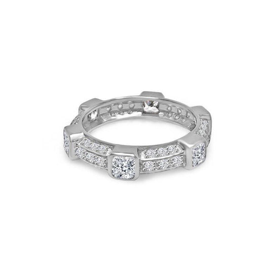 Square station cubic zirconia stackable eternity band ring in sterling silver, main view, 600R13096