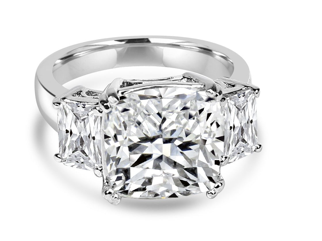 Square three-stone cubic zirconia ring, main view, 635R71467