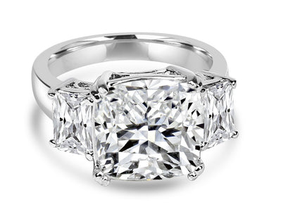 Square three-stone cubic zirconia ring, main view, 635R71467