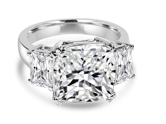 Square three-stone cubic zirconia ring, main view, 635R71467