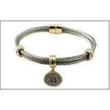 Stainless Steel Cable monogram initial Charm Bracelet/Bangle