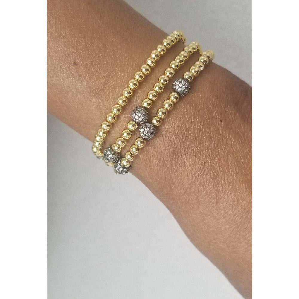 Stainless Steel Gold Bead stretch Bracelet by Zirconite