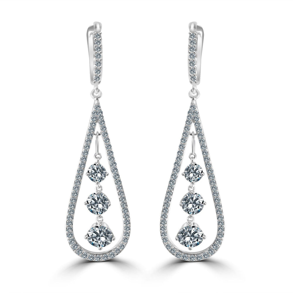 Pear w/three Diamond Veneer Cubic zirconia Sterling silver Chandelier Earrings
