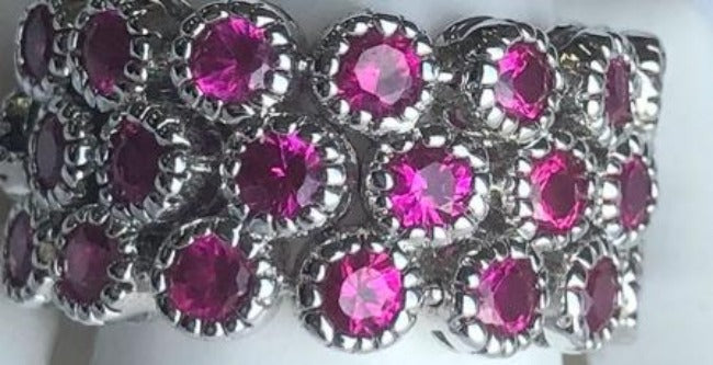 Three-row flexible cubic zirconia ring in sterling silver, alternate view, AR3560