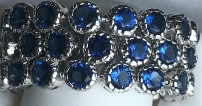 Three-row flexible cubic zirconia ring in sterling silver, blue stone, AR3560
