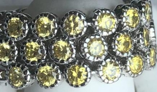 Three-row flexible cubic zirconia ring in sterling silver, canary yellow stone, AR3560