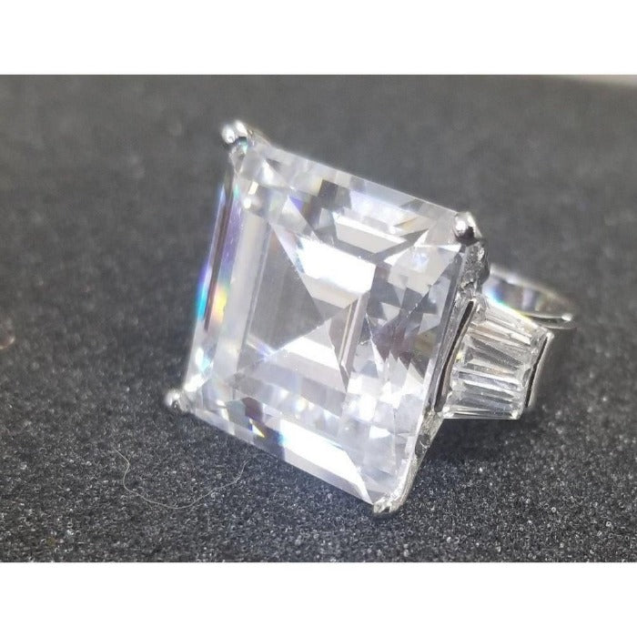 Three stone Asscher Cut Diamond Veneer Cubic zirconia Sterling silver Ring. 635R72192