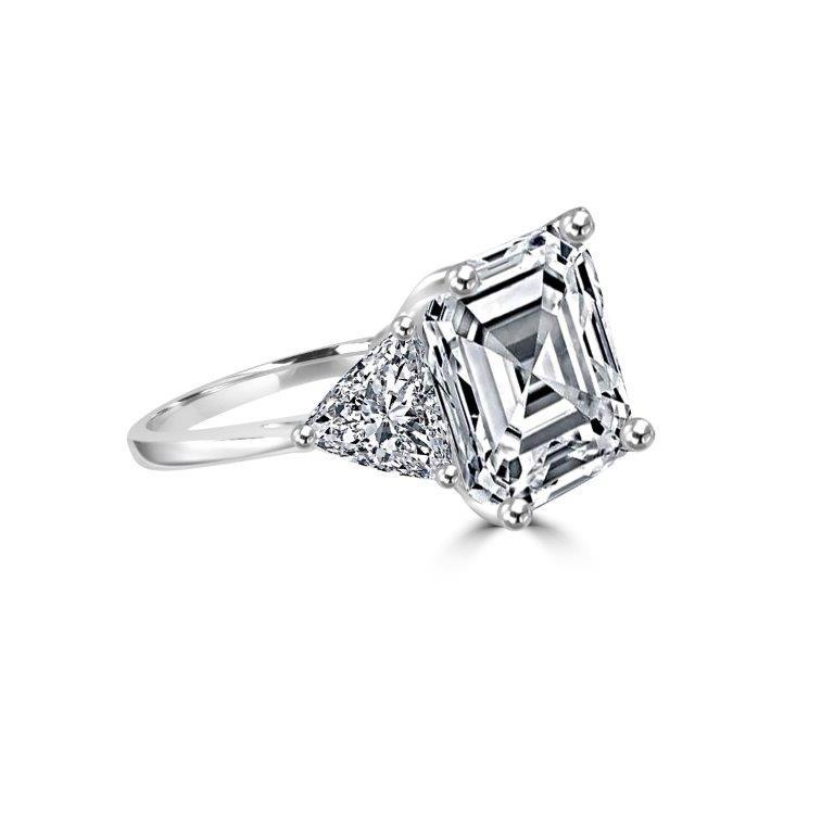 Three stone Asscher Cut Diamond Veneer Cubic zirconia Sterling silver Ring. 635R72192