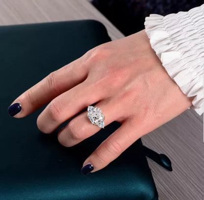Three-stone cubic zirconia engagement ring in 14K gold, main view, 635R71337K-5CT