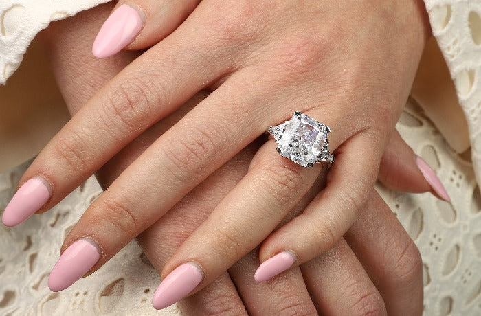 Three-stone cubic zirconia engagement ring, alternate view, 803R100