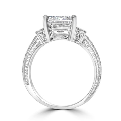 Three-stone emerald-cut cubic zirconia engagement ring, alternate view, 635R71197