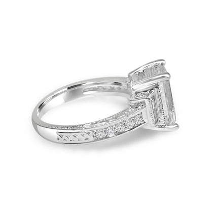 Three-stone emerald-cut cubic zirconia engagement ring, alternate view, 635R71197