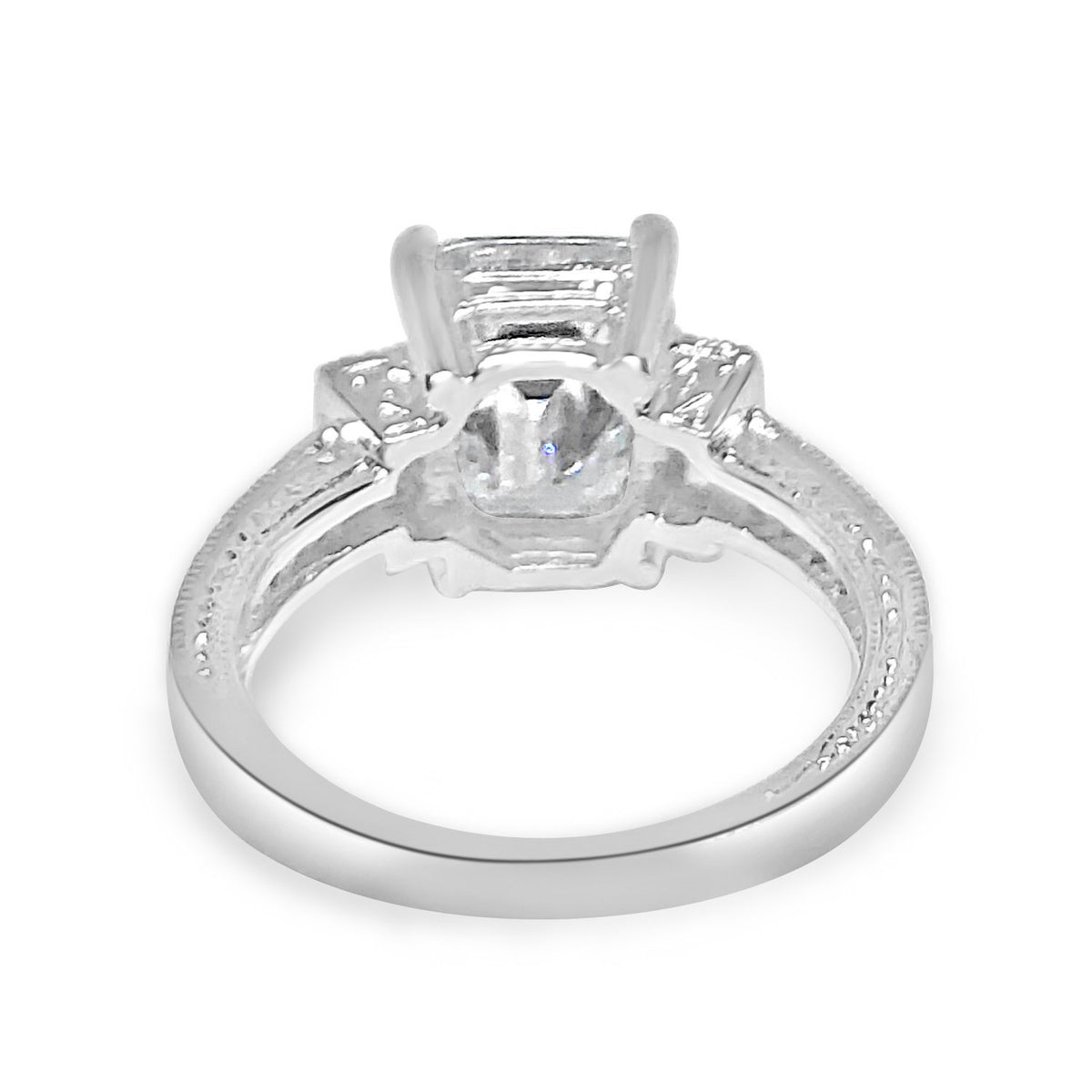 Three-stone emerald-cut cubic zirconia engagement ring, alternate view, 635R71197