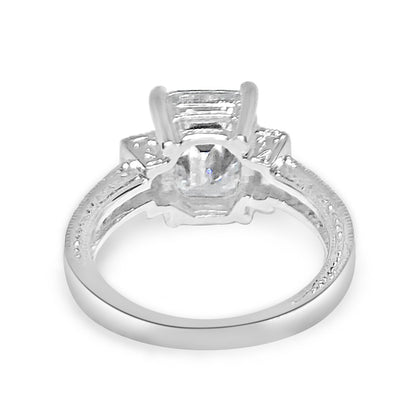 Three-stone emerald-cut cubic zirconia engagement ring, alternate view, 635R71197