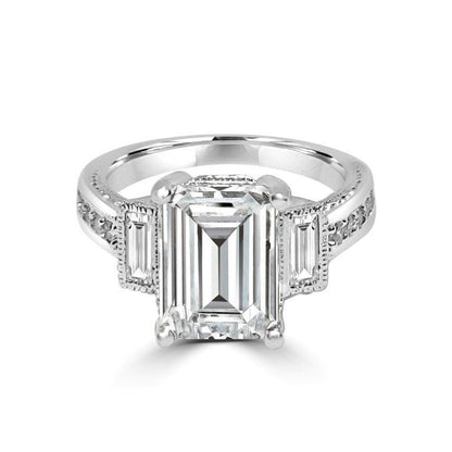 Three-stone emerald-cut cubic zirconia engagement ring, main view, 635R71197