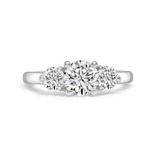 Three-stone round cubic zirconia ring in 14K gold, main view, 635R008K