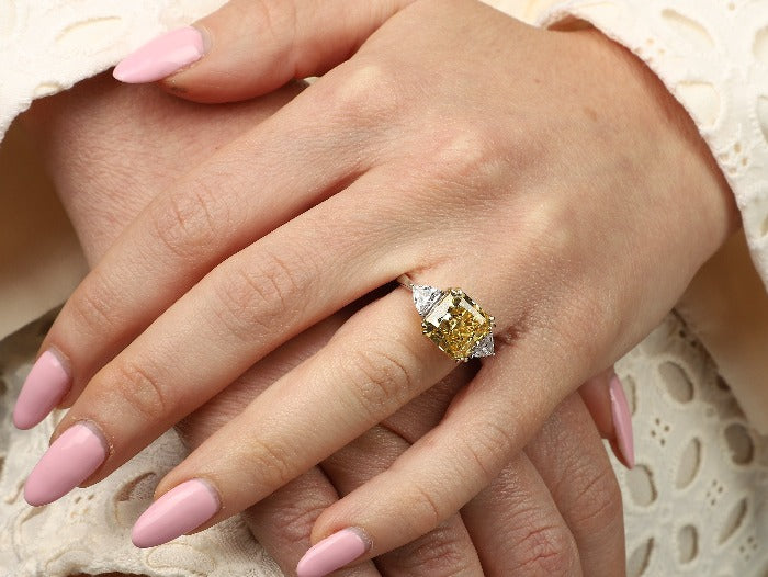 Three-stone square cubic zirconia engagement ring, alternate view, 801R9042