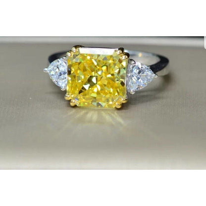 Three-stone square cubic zirconia engagement ring, canary yellow stone, 801R9042