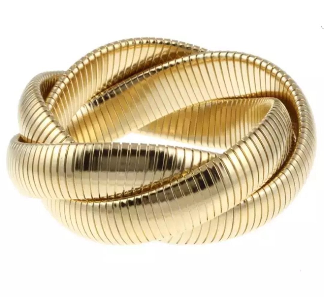 Triple cobra bangle bracelet in gold tone, alternate view, 700B768