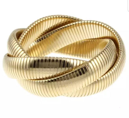 Triple cobra bangle bracelet in gold tone, alternate view, 700B768