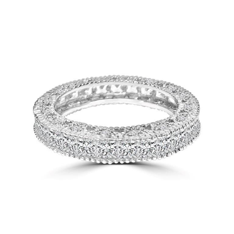 Square Zirconite Cubic Zirconia Sterling Silver all around Eternity Vintage band Ring.600R13574