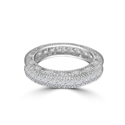 Square Zirconite Cubic Zirconia Sterling Silver all around Eternity Vintage band Ring.600R13574