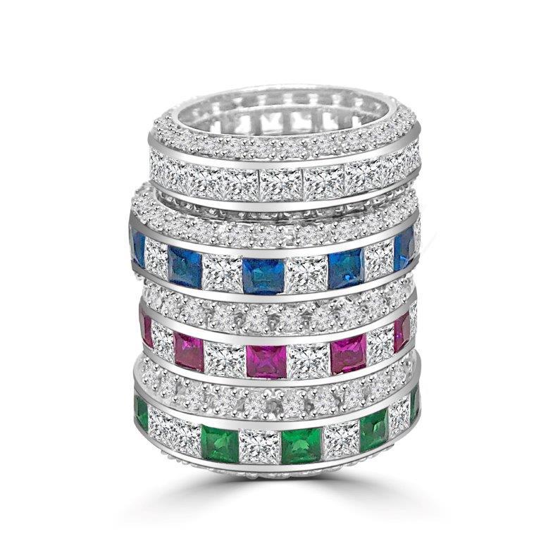 Triple dimension Square Zirconite Cubic Zirconia Sterling Silver Eternity band Ring.600R13061