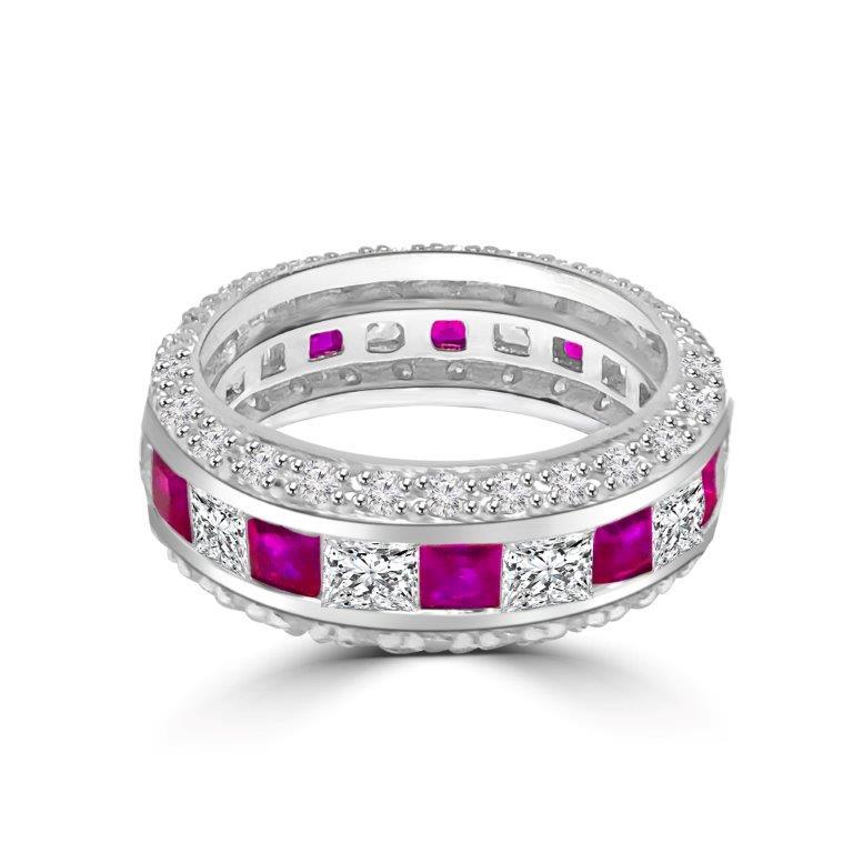 Triple dimension Square Zirconite Cubic Zirconia Sterling Silver Eternity band Ring.600R13061