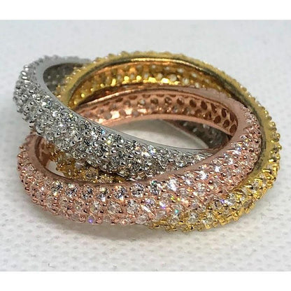Triple rolling cubic zirconia eternity band ring in sterling silver, alternate view, BTR233