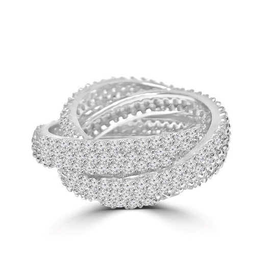 Triple rolling cubic zirconia eternity band ring in sterling silver, main view, BTR233