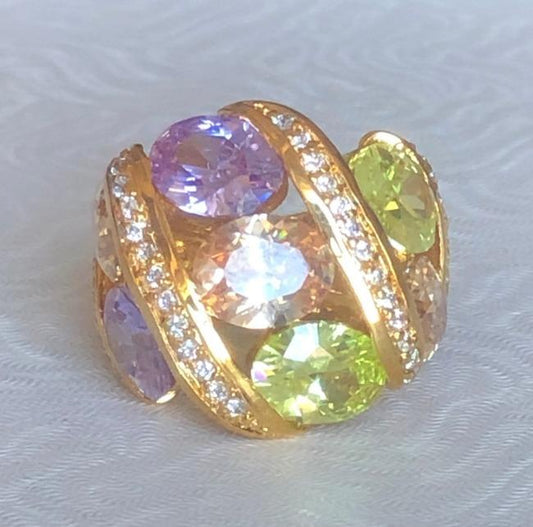 Wide band cubic zirconia cocktail ring, main view, 501R6X019