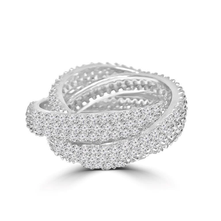 Zirconite Cubic Zirconia Triple Rolling Love Band Pave Sterling Silver Eternity Ring. BTR233